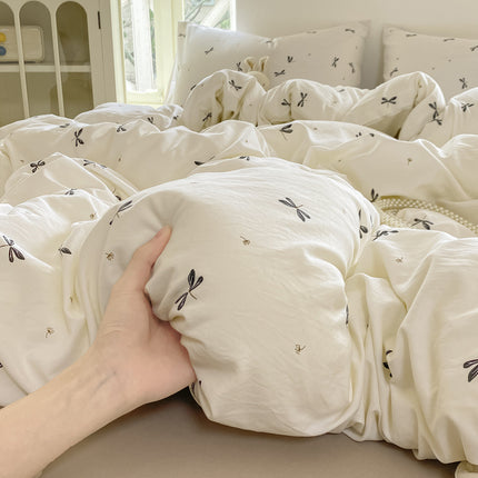 Cotton Bedding Set | Soft Wrinkled Duvet Cover 4 Piece