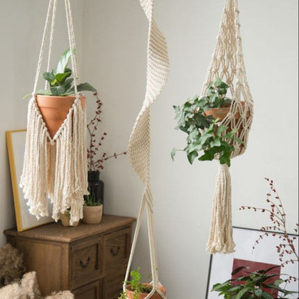 Boho Hanging Plant Holder – Handwoven Scandinavian Spider Net Bag