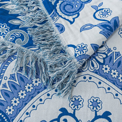 Blue Paisley Cotton Throw | Tassel Blanket