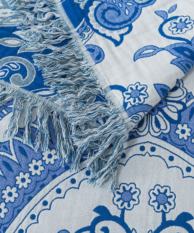 Blue Paisley Cotton Throw | Tassel Blanket