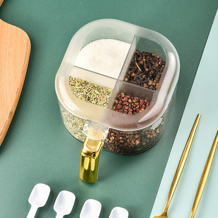 4-Compartment Spice Jar 🧂 – With Lid & Spoons, Multiple Colours