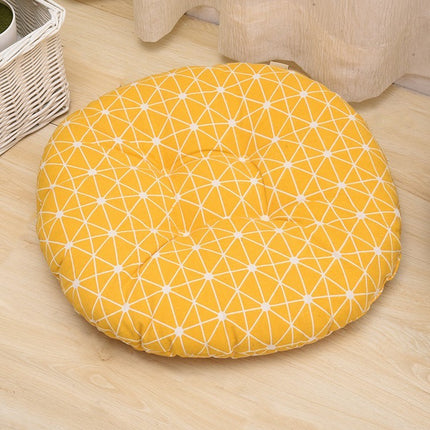 Round, patterned seat cushion with silk cotton core – Trendy & Practical for Daily Living