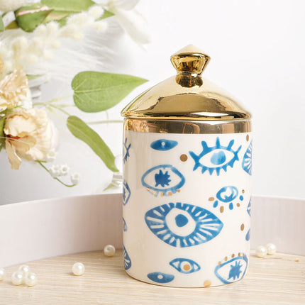 Eye Print Ceramic Mug & Plate Set | Gold Detail Decorative Tableware
