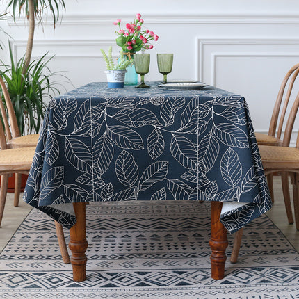 Leaf Print Tablecloth Navy or White | Modern Dining Table Cover