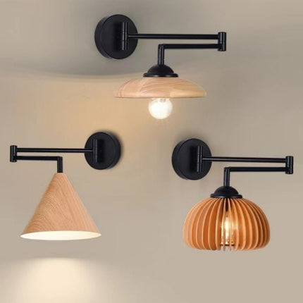Japanese-Style Folding Wooden Wall Lamp – Retro Retractable Long Arm Light (Wood / Walnut, 3 Types)
