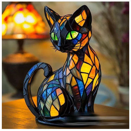 Art Animal Resin LED Table Lamp – Stained Glass Style Cats & Dogs