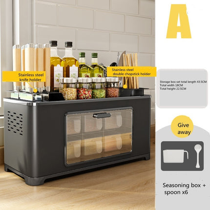 Stainless Steel Kitchen Storage Cabinet – Transparent Door, 6 Spice Boxes, Silver/Black | Ikeame