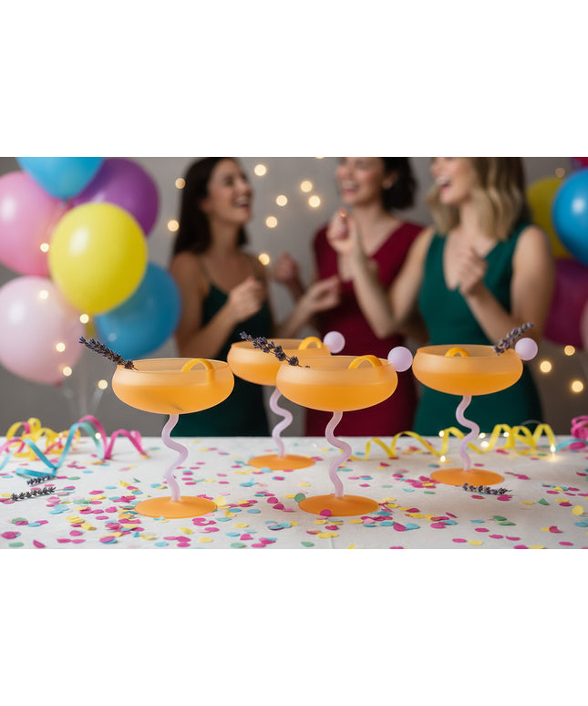 Jelly Bean Twist Cocktail Glasses 🍹 – Pink, Purple, Grey, Orange