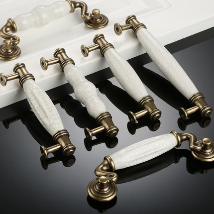 Cracked Effect Ceramic Handle – White & Gold | 6 Sizes, Zinc Alloy