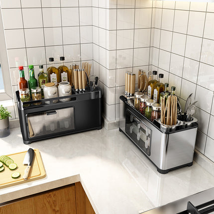 Stainless Steel Kitchen Storage Cabinet – Transparent Door, 6 Spice Boxes, Silver/Black | Ikeame