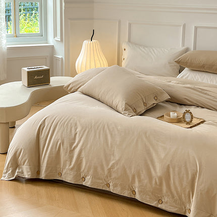 Washed Cotton Bedding Set | Button Duvet Cover 4 Piece