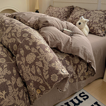 Cotton Linen Bedding Set | Floral Autumn Winter Duvet Cover