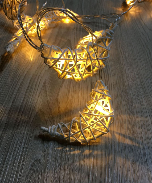 Rattan Moon String Lights – Handwoven Fairy Lights (1.2m / 2.5m, Warm White or Multicolour)