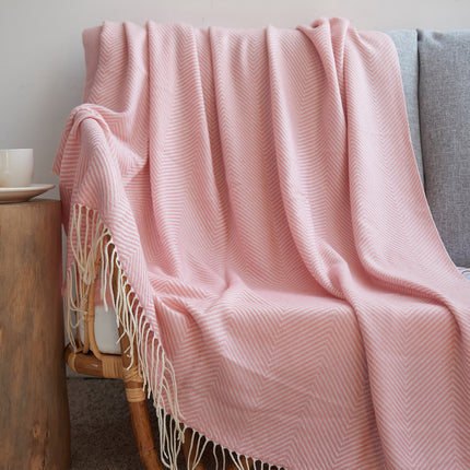 Nordic Style Herringbone Pattern Blanket with Tassel Detail