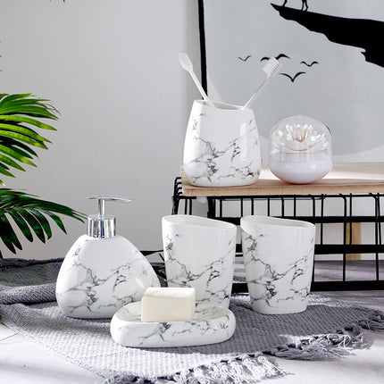 Marble Texture Ceramic Mouthwash Cup Bathroom Set