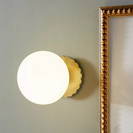 Glass Spherical Wall Light – Pink Shade & Gold Iron Base | 15cm