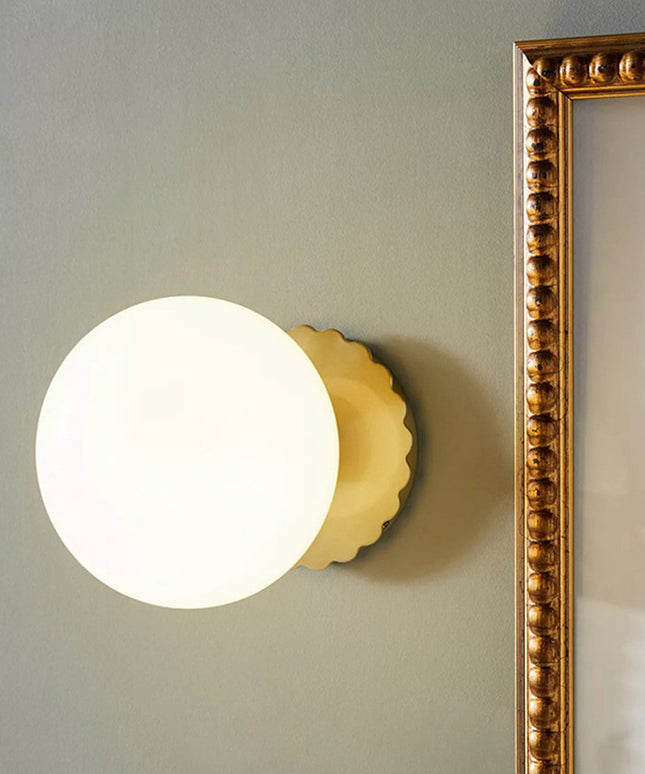 Glass Spherical Wall Light – Pink Shade & Gold Iron Base | 15cm