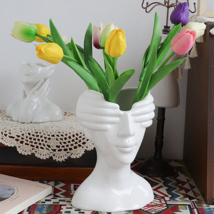 🤍 Abstract Face Vase – Nordic Eye-Covering Ceramic Art Piece