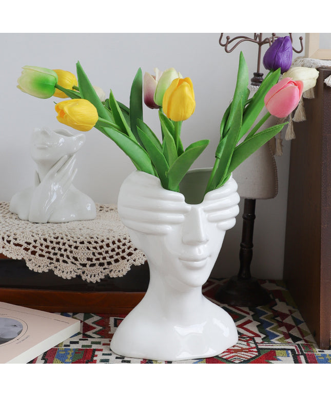 🤍 Abstract Face Vase – Nordic Eye-Covering Ceramic Art Piece
