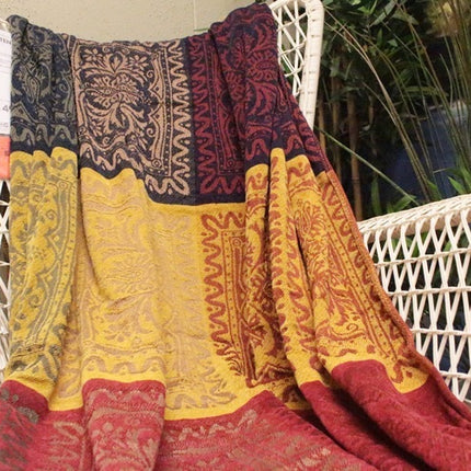 Mediterranean Style Chenille Sofa Blanket | Rich Blue & Red Tones