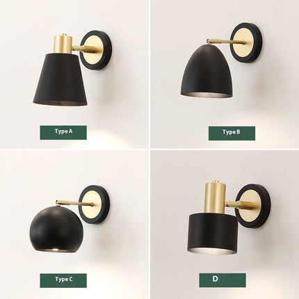 Nordic Style Black & Gold Wall Light – 4 Shade Designs | LED Iron Lamp
