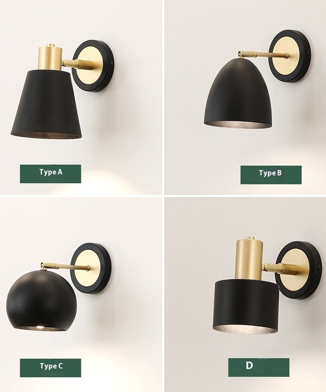 Nordic Style Black & Gold Wall Light – 4 Shade Designs | LED Iron Lamp