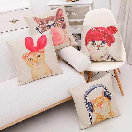 Cat Cushion Covers 45x45 | Cute Linen Cotton Pillowcases