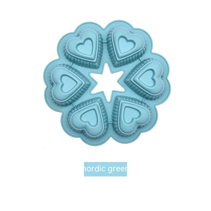 6-Piece Heart Silicone Mould 💖 – Nordic Pink, Green, Grey