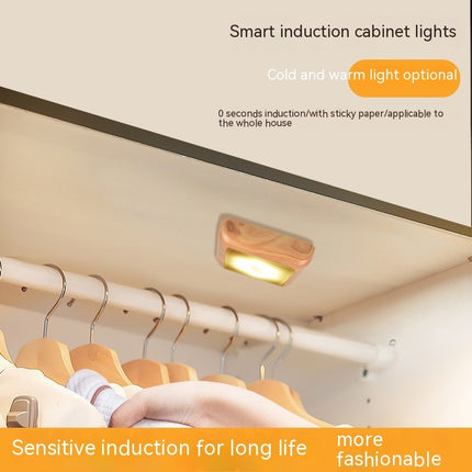 Nordic Kitchen Cabinet Sensor Light Hallway Bedroom Bedside Led Small Night Lamp Wood Grain Infrared Sensor Lamp
