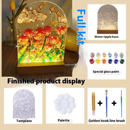 Tulip Handmade Diy Glass Painting Small Night Lamp Creative