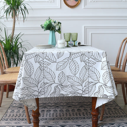 Leaf Print Tablecloth Navy or White | Modern Dining Table Cover