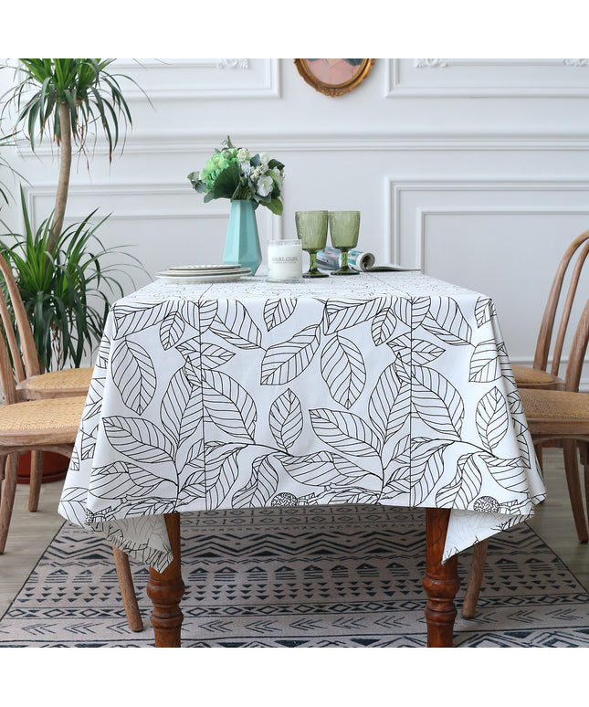 Leaf Print Tablecloth Navy or White | Modern Dining Table Cover