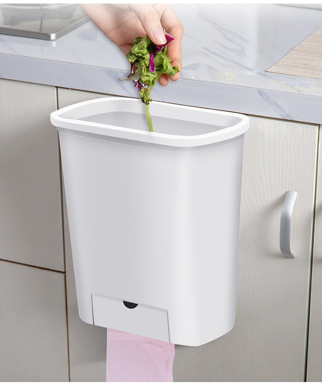 Wall-Mounted Trash Can 🗑️ – Built-In Bag Dispenser, Space-Saving Bin