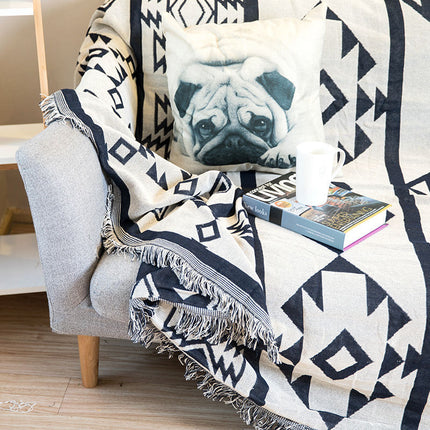 Black White Geometric Boho Cotton Throw | Sofa & Bed Blanket