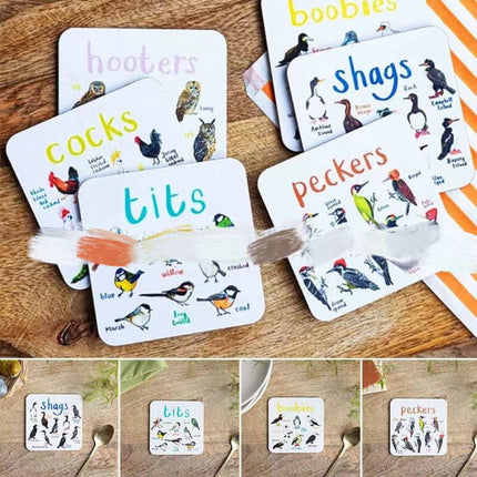 Funny Bird Pun Coasters Set | Novelty Drink Mats