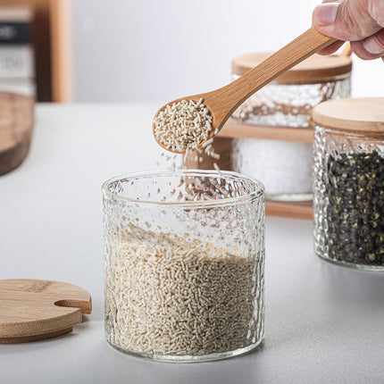 Japanese Glass Seasoning Jar Set | Bamboo Spice Container Set
