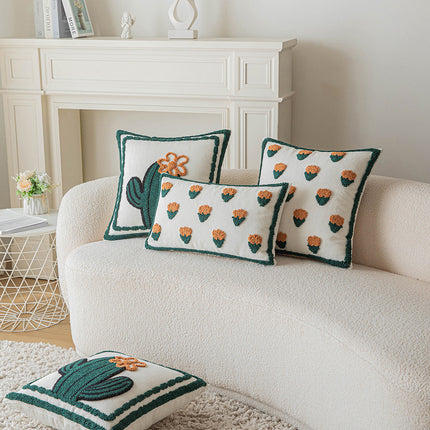Orange Tufted Small Flower Cushion Cover | Bright & Cosy