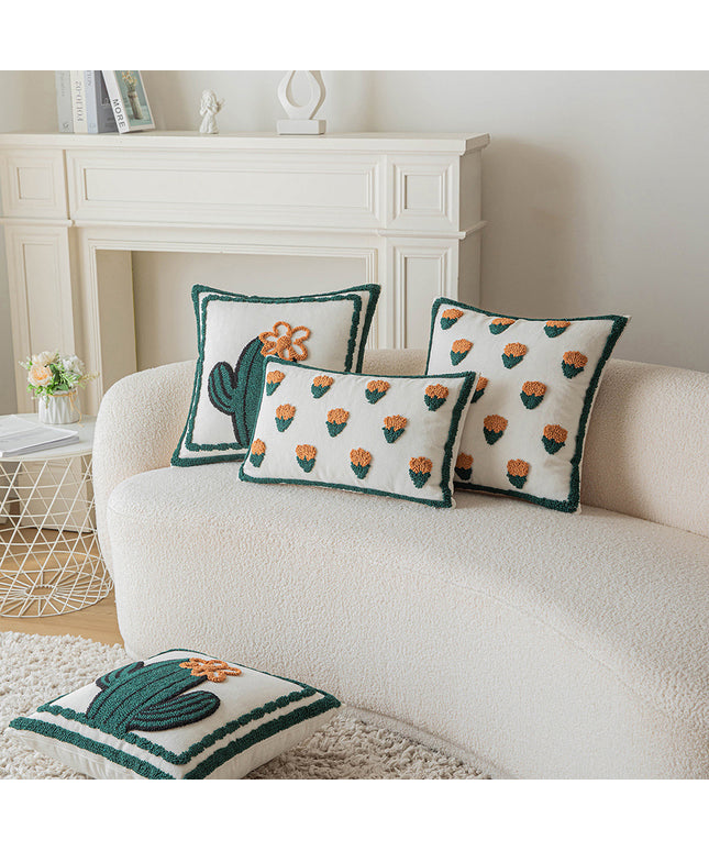 Orange Tufted Small Flower Cushion Cover | Bright & Cosy