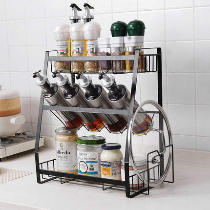 Three Layer Seasoning Rack 🧂 – Black or White, Optional Lid Holder