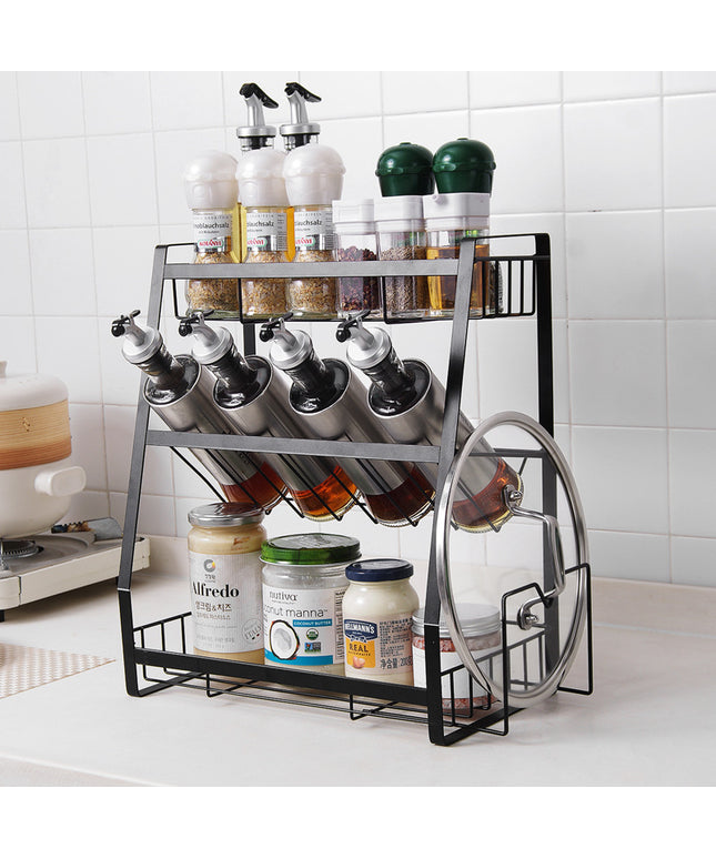 Three Layer Seasoning Rack 🧂 – Black or White, Optional Lid Holder