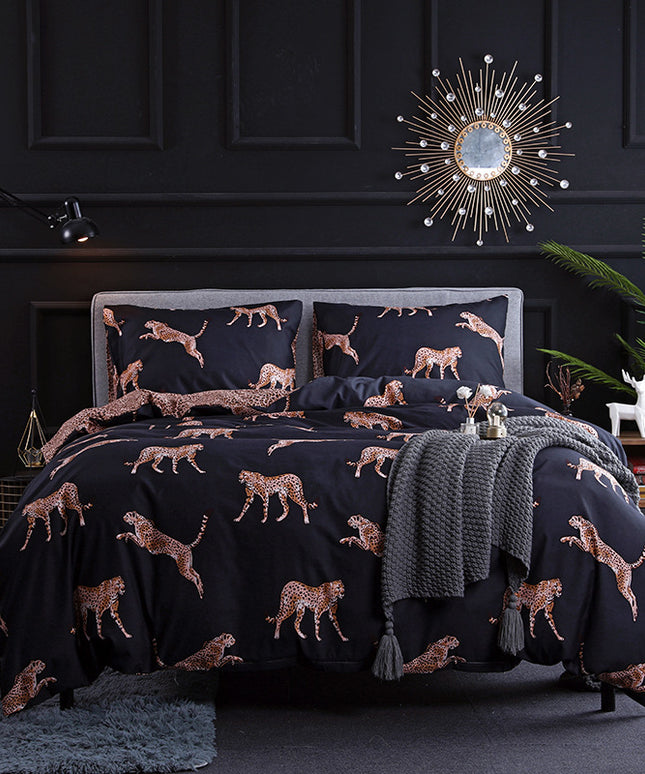 King Size Bedding – Dark Leopard or Feather Design, 3 Piece Set