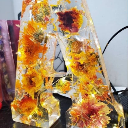 Letter Flower Transparent Flowers Resin Night Light Ornaments