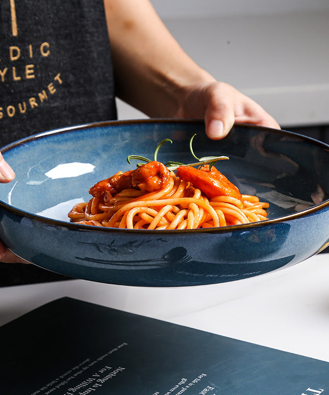 Porcelain Pasta Plates 🍝 – Deep Blue Glaze, small or large