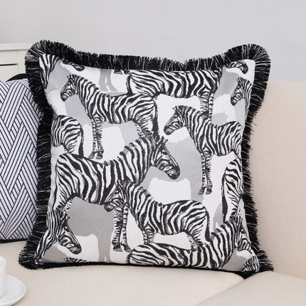 Luxury Zebra Embroidered Cushion Cover – Fringed 45x45cm Pillow Case