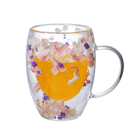 Real Flower Double Layer Glass Cup | Borosilicate Floral Mug