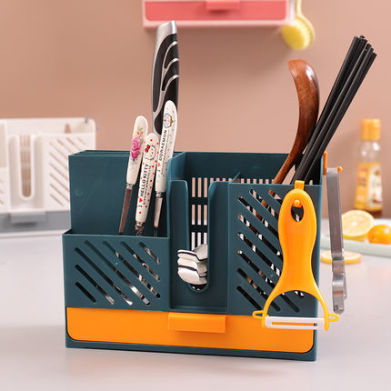 Punch-Free Kitchen Tableware Rack – Utensil Storage with Drip Tray | Dark Blue, Grey White, Pink, Green