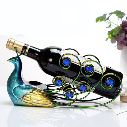 Metal Peacock Decorative Wine Bottle Holder – Elegant Table & Bar Display