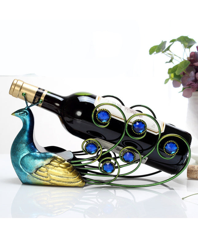 Metal Peacock Decorative Wine Bottle Holder – Elegant Table & Bar Display