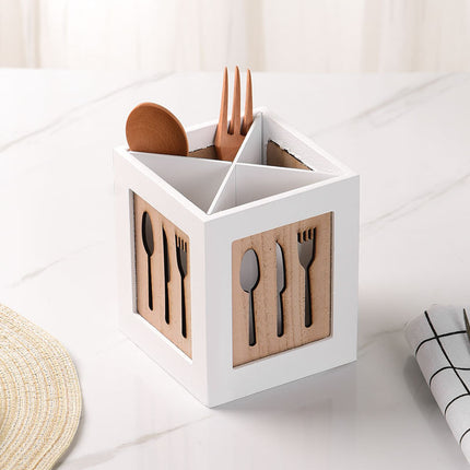 Wooden Cutlery Storage Box - Kitchen Utensil Organiser