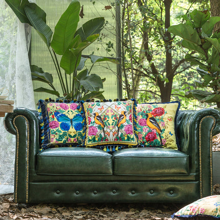 Forest Velvet Cushion Cover Bird/Butterfly | Luxury